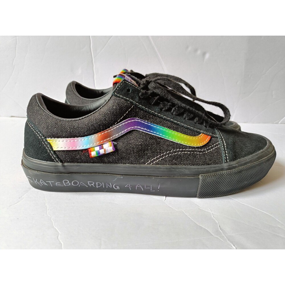 Vans Old Skool Shoes Men's Size 8 Black Rainbow Stripe Low Top Sneakers